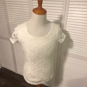 Van-Heusen Studio Cream Lace Stretch Blouse sz M